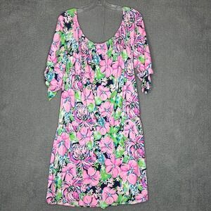 Lilly Pulitzer Women's XL Floral Print Shorts Knit Dress Pink Green